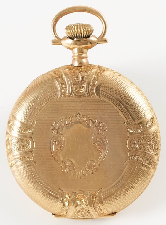 Waltham, Riverside Maximus, 23J, 16S, 14K HC w/idyllic scene