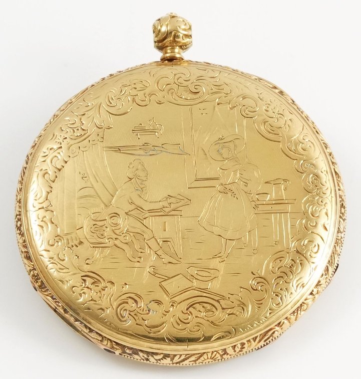 18K gold OF case w/delightful rear detail, 47mm, case only