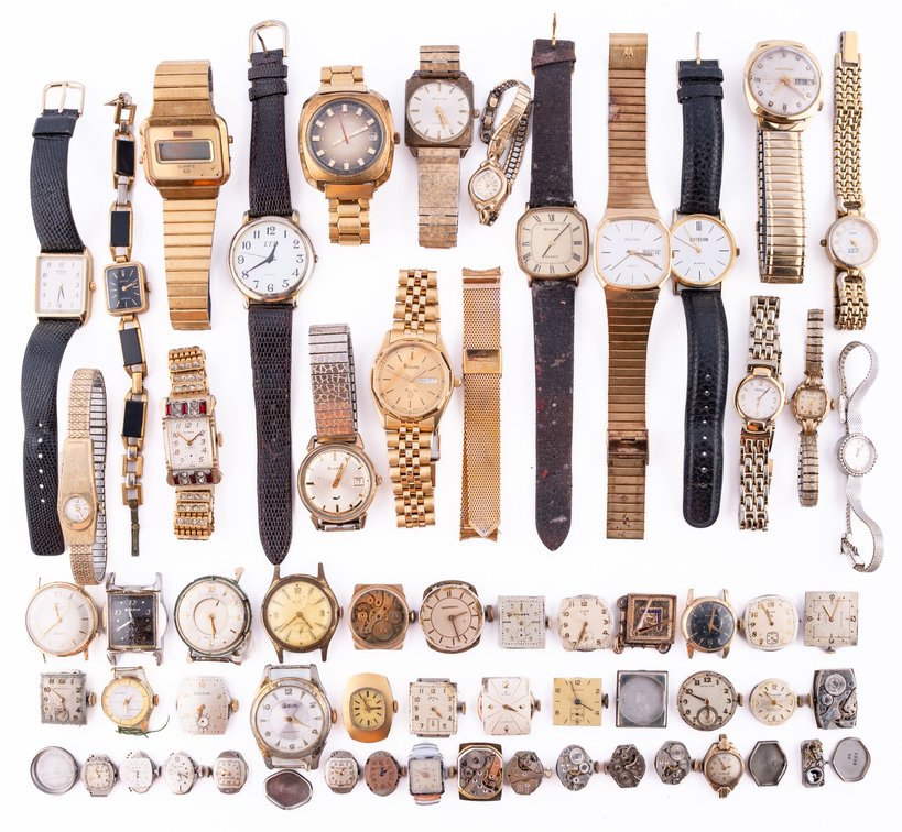 WW & LWW lot (56) Assorted American, Japanese & Swiss models and parts, 3 run