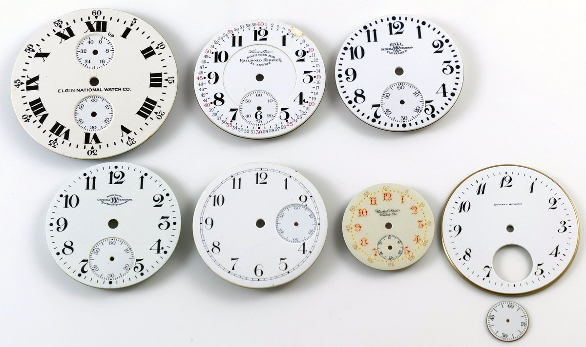 PW dial lot (7) American, enamel dials, diverse group