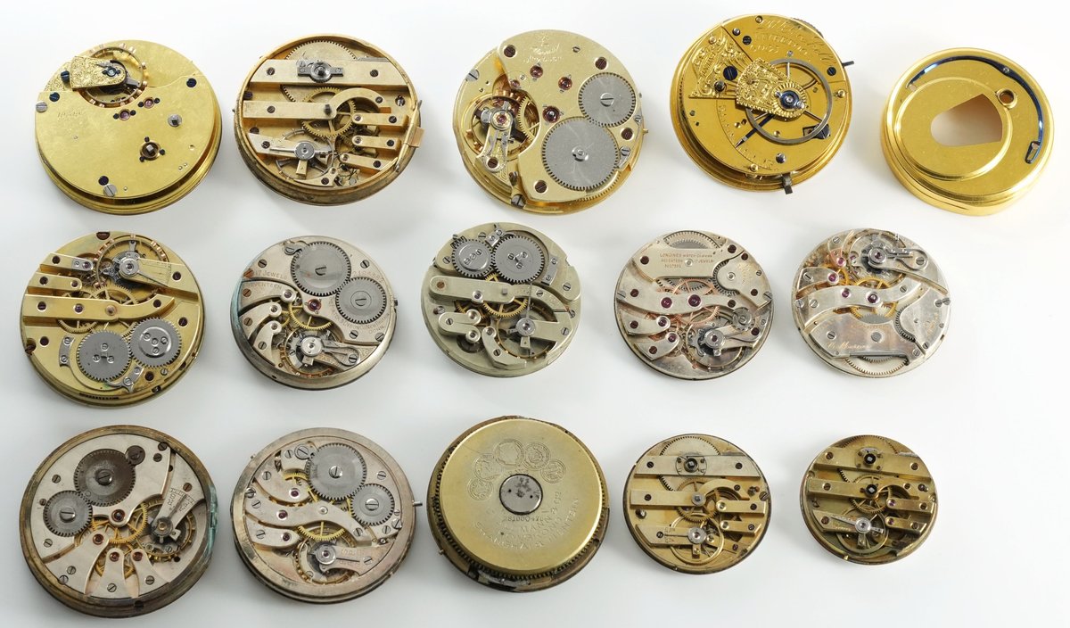 PW mvt lot (14) Assorted European, includes one pocket chronometer