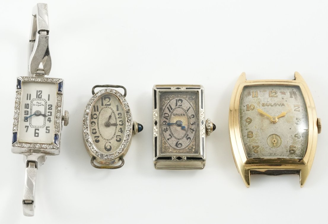 WW & LWW lot (4) American & Swiss manual wind models in gold & platinum, 3 run