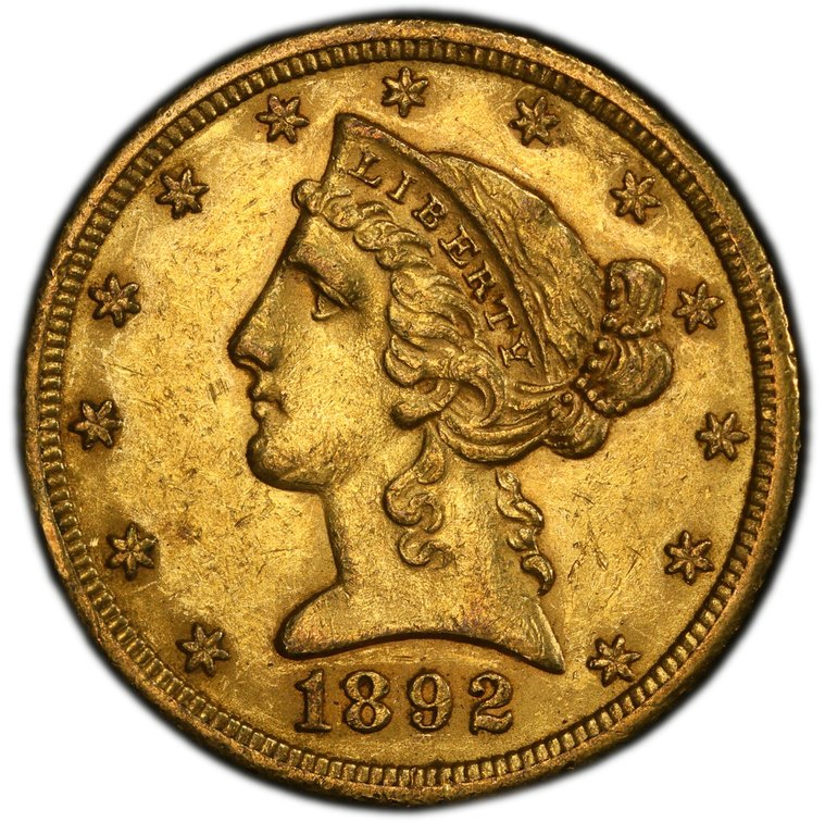 US Liberty $5 Gold, 1892-CC, PCGS AU58 w/CAC