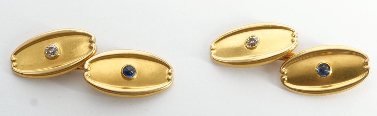 Diamond, sapphire & 18K yellow gold antique cufflinks by Tiffany & Co