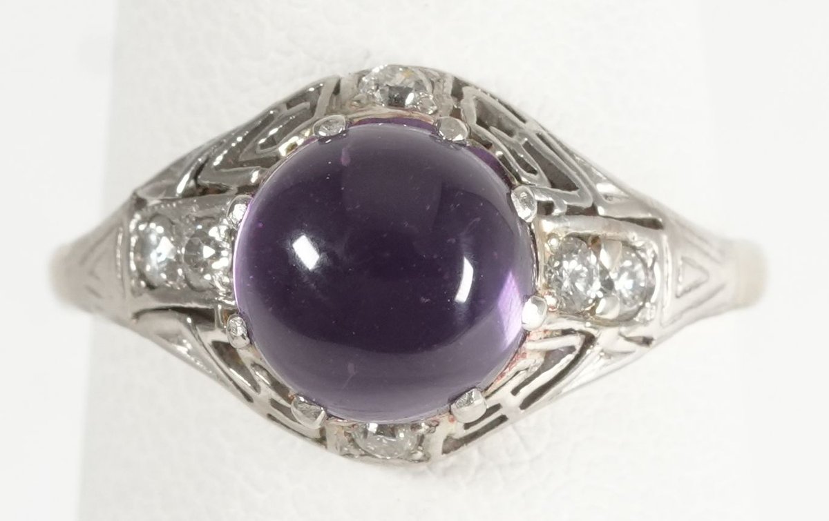 Amethyst, diamond & 14K white gold vintage ring