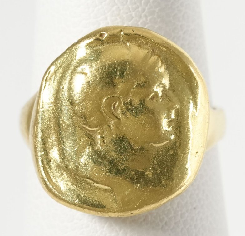 Ancient coin ring in 22K & 18K green gold