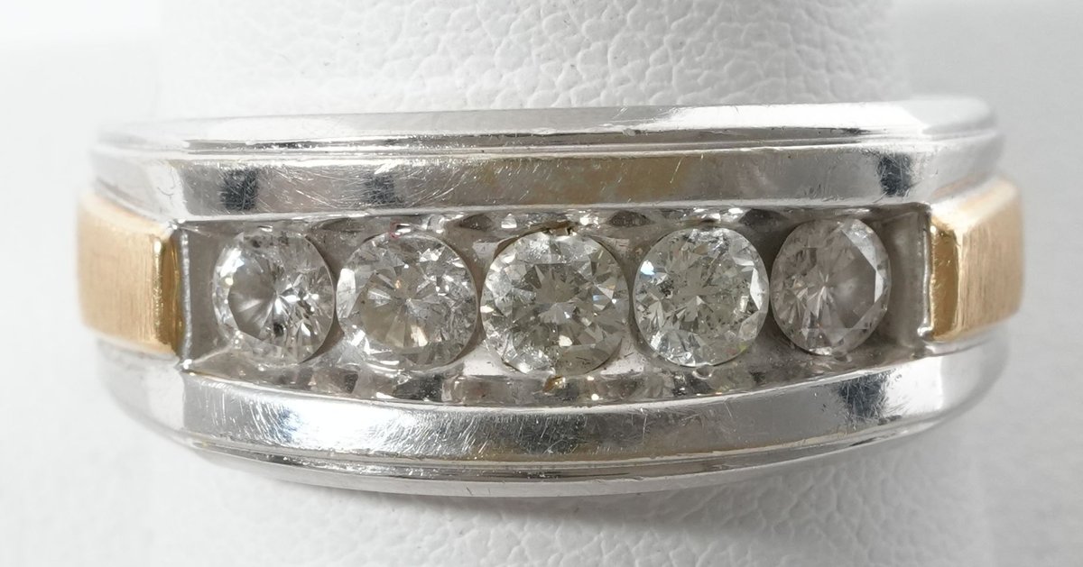 Diamond, 14K white & yellow gold men's wedding band