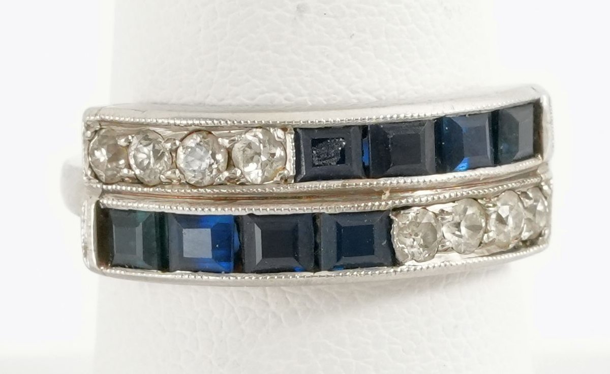 Diamond, sapphire & platinum wedding band