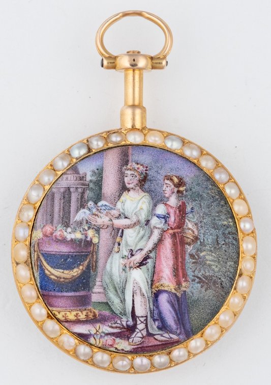A Verdiere, pendant watch, verge fusee, 18K w/enamel