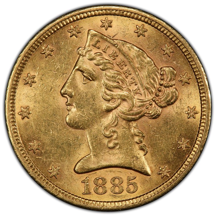 US Liberty $5 Gold, 1885-S, PCGS MS62