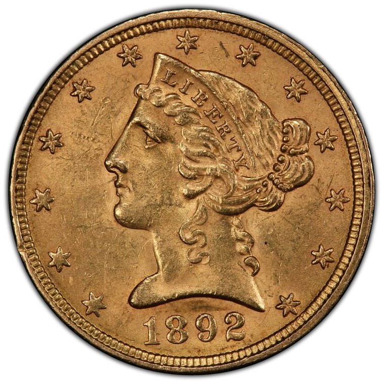 US Liberty $5 Gold, 1892, PCGS MS63