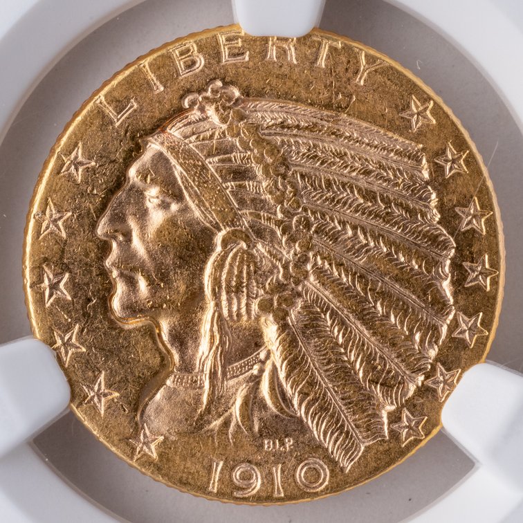 US Indian $5 Gold, 1910-S, NGC MS62