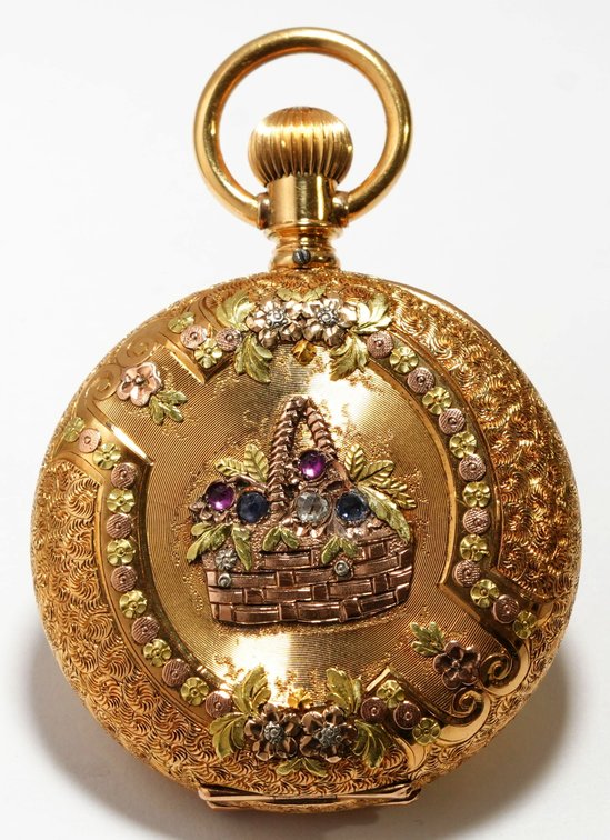 Elgin, pendant watch, 6S, heavy 18K multicolor HC w/beautiful detail