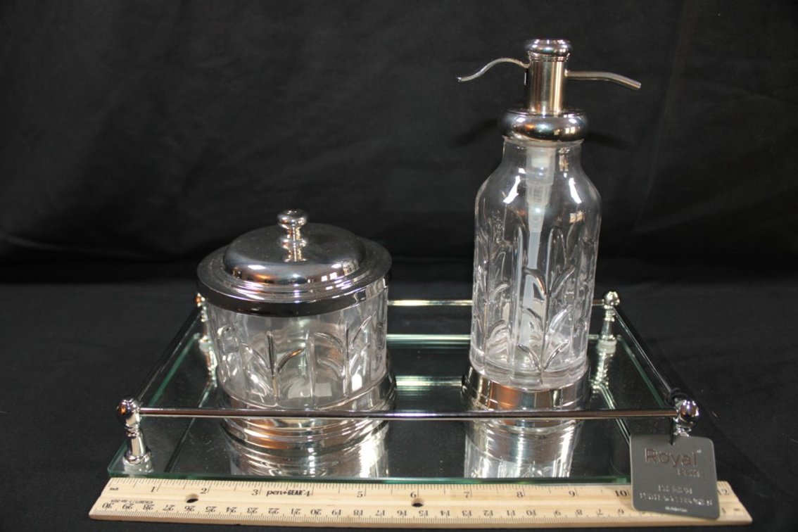 Vanity Tray With Soap Dispenser And Covered Dish