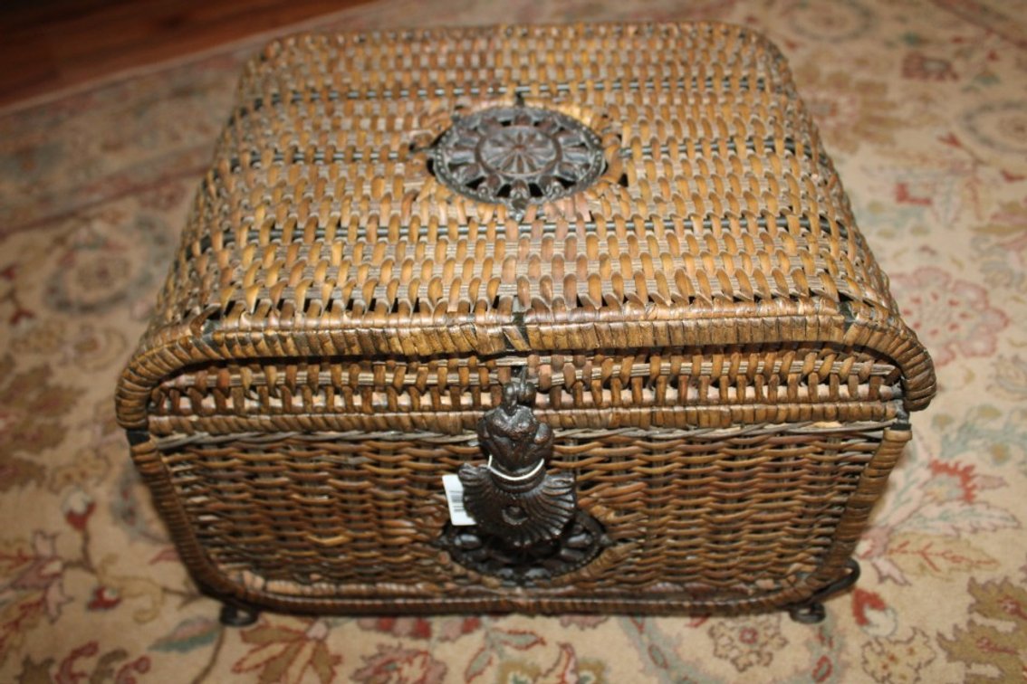 Wicker And Metal Hinge Lid Box