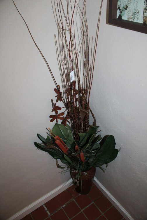 Painting On Board, A Brass Vase With Artificial Flowers And A Metal Wallflower