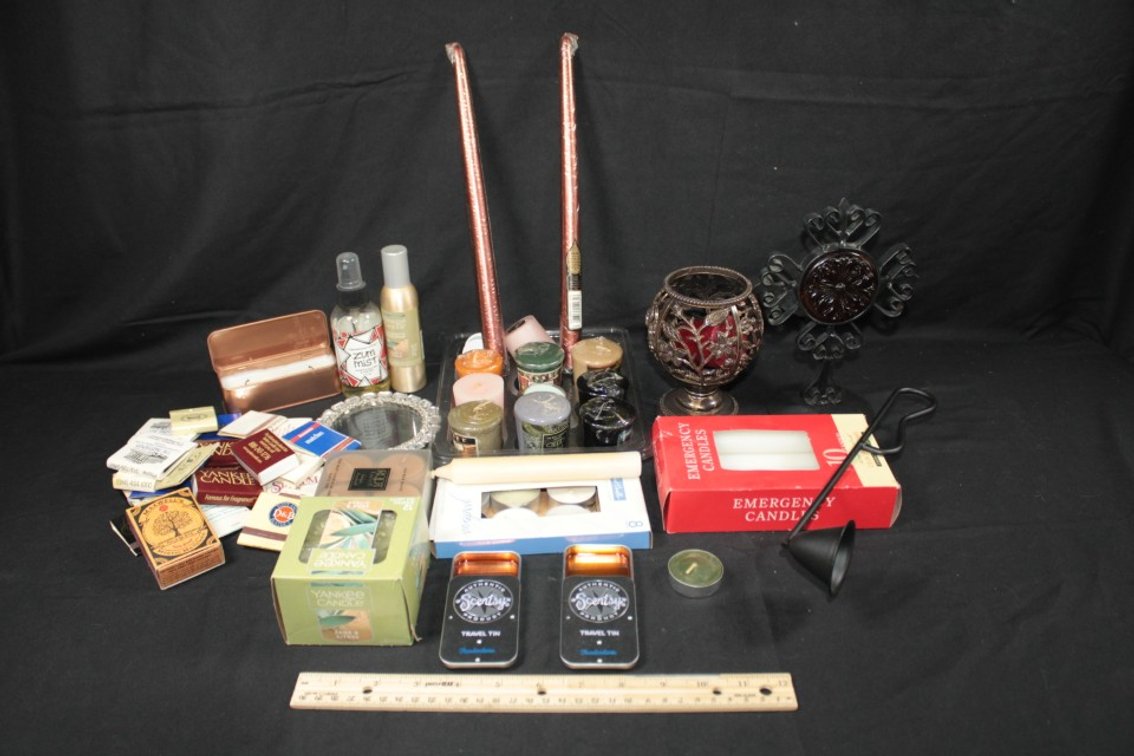 Candles, Candle Holders, Matches, Etc.