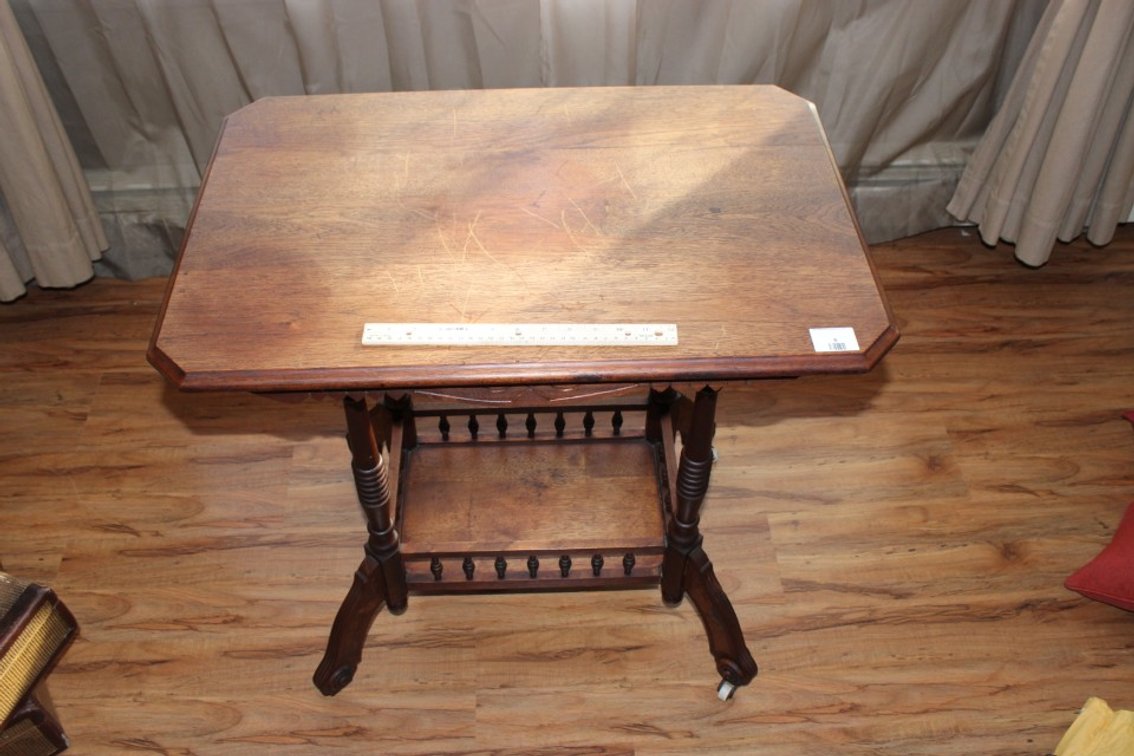 Walnut Victorian Parlor Table With Gallery Stretcher, Measures 30 x 20