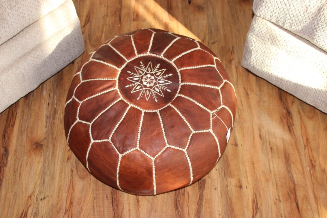 Approximately 20 Inch Leather Puffball Footstool