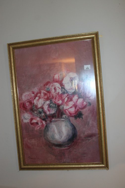 Framed Flower Print With Cracked Glass, Measures 27.5 x 39.5