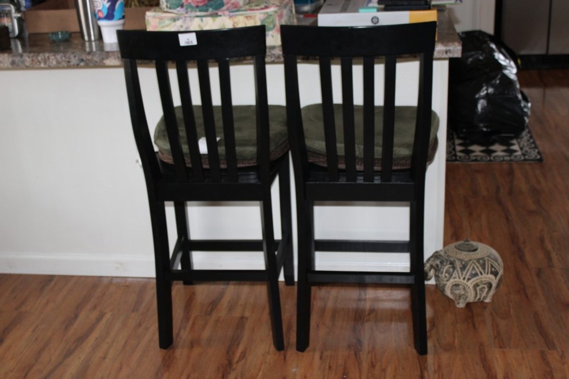 Two Bar Stools, 23 Inches From The Floor To The Wooden Seat Bottom, 41 Inches Tall Total