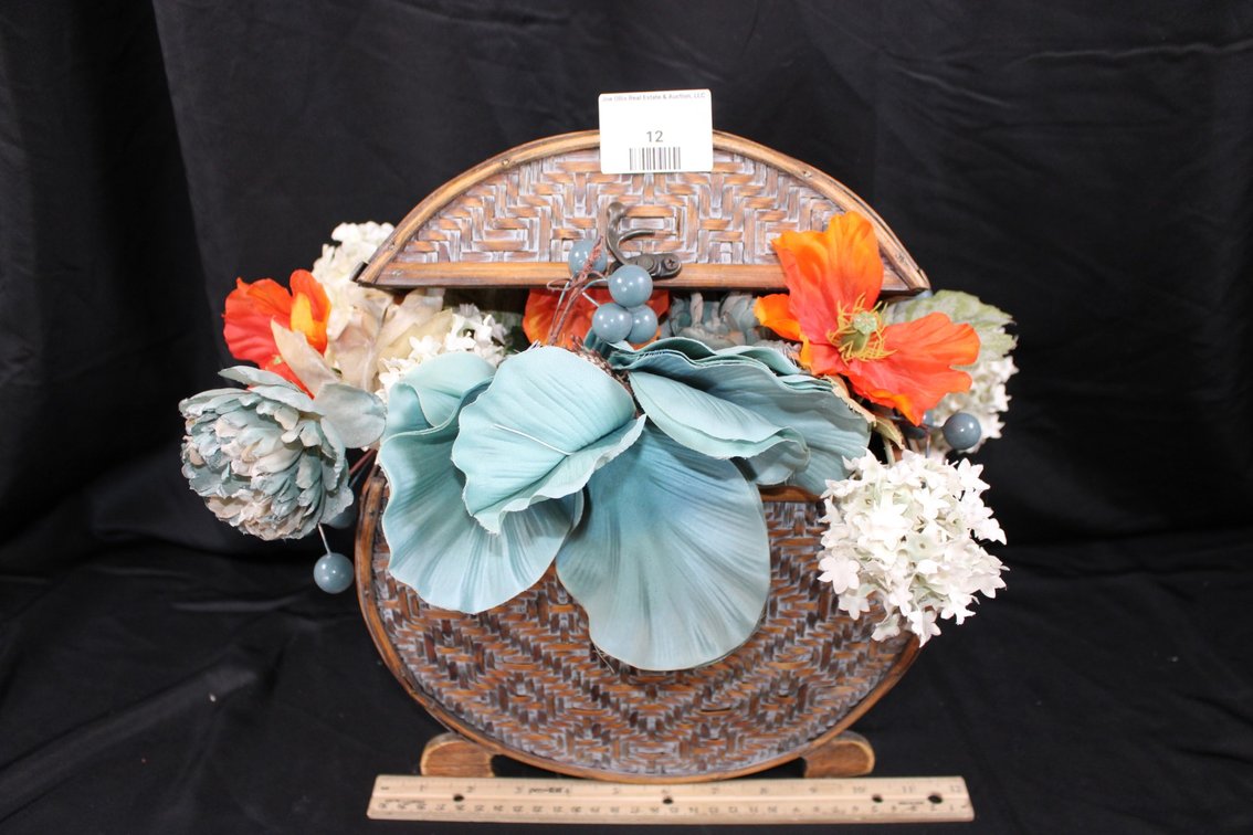 Wicker Hinge Lid Basket With Artificial Flowers