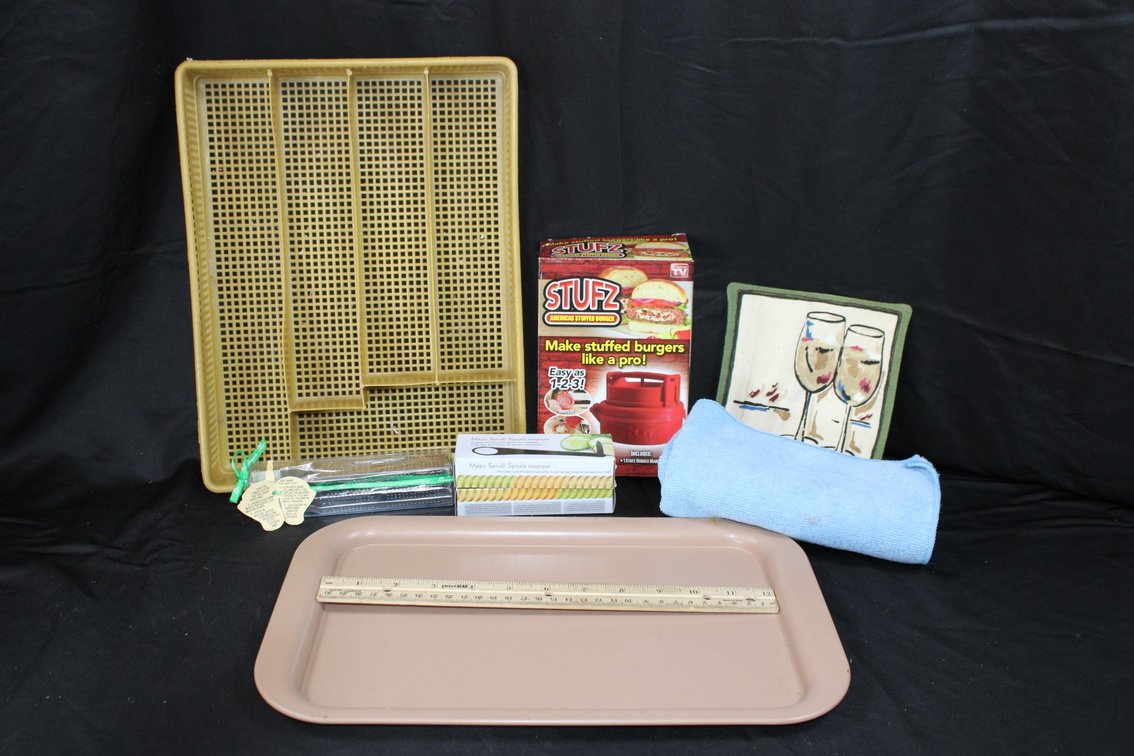 Flatware Organizer, Ties, Vegetable Spirals, Burger Stuffer