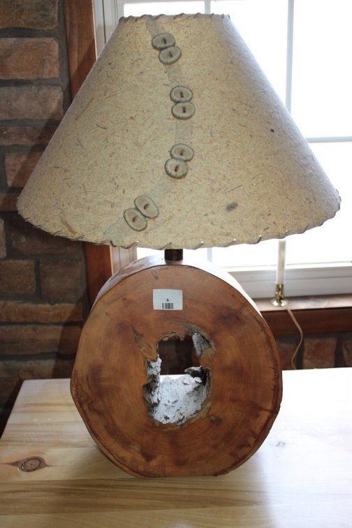 27 Inch Aspen Wood Table Lamp With Fiberglass Shade, Made In Colorado