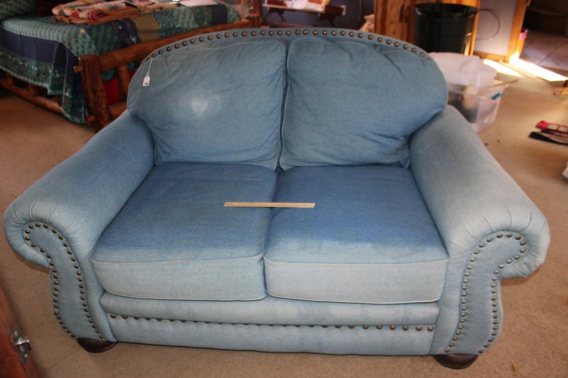 Denim Loveseat, Measures 63 x 38 x 37