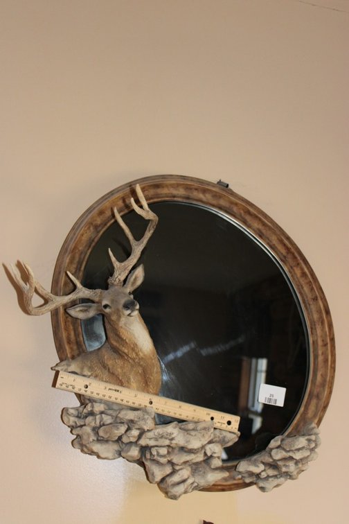 Resin Frame, Stag Smoked Mirror, Three-Dimensional, Measures Approximately 21 x 23