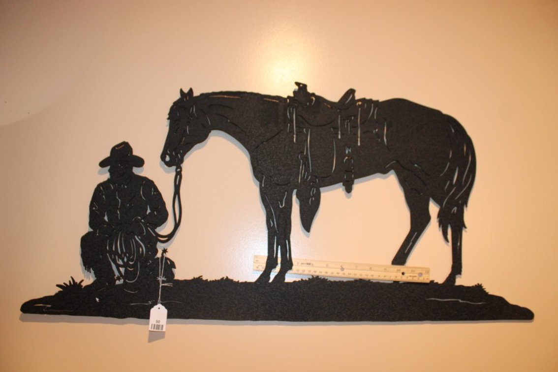 Metal Cowboy Wall Plaque, Measures 35.5 x 17.