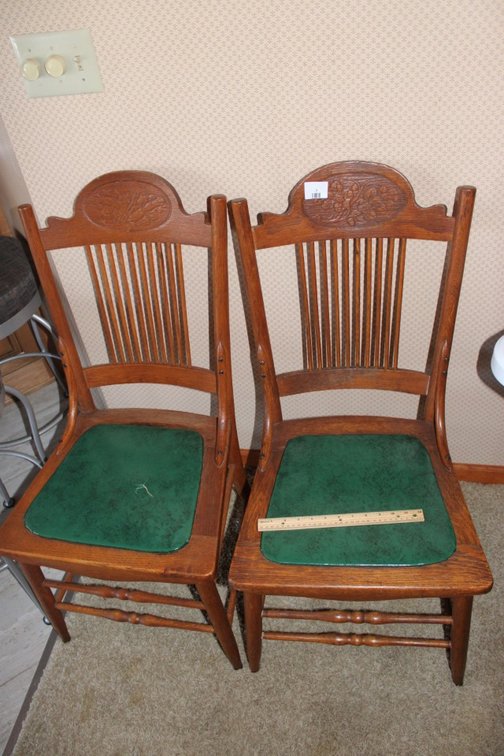 Two Oak Press Back Spindle Chairs
