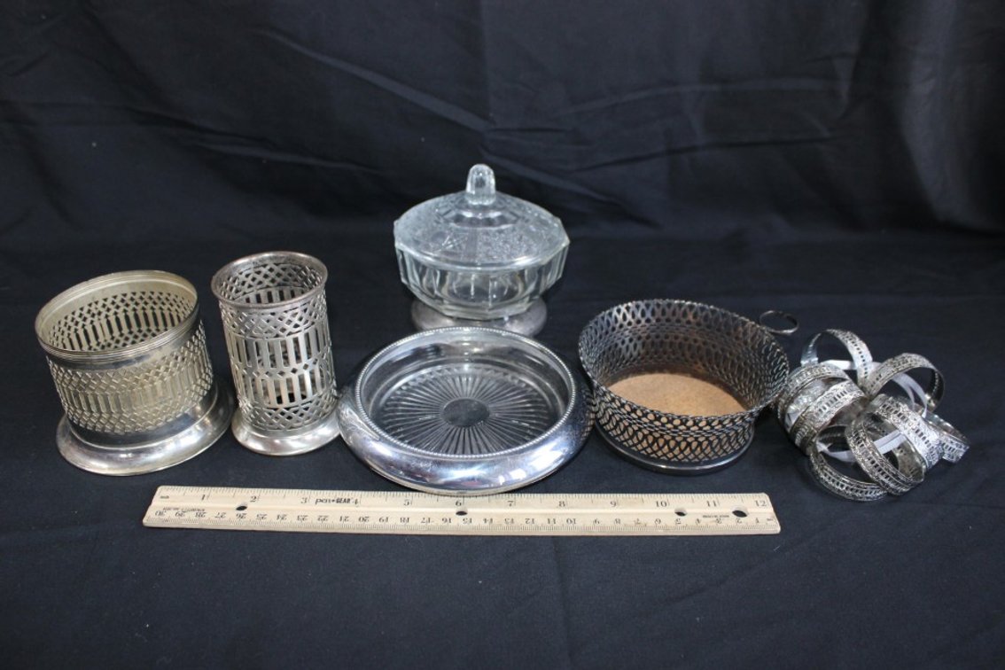 Ashtray, Covered Candy Dish, Two Candle Holders, A