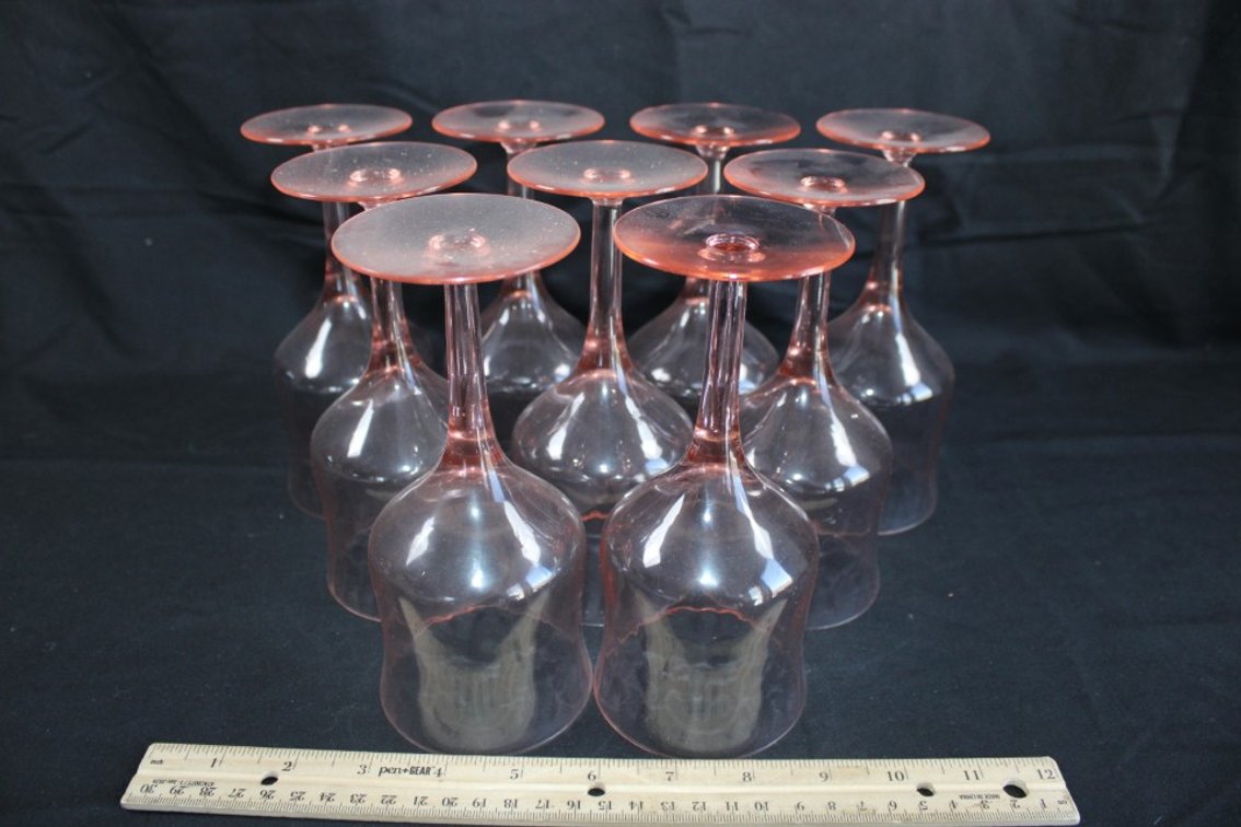 Nine Pink Vine-Link Wine Glasses.