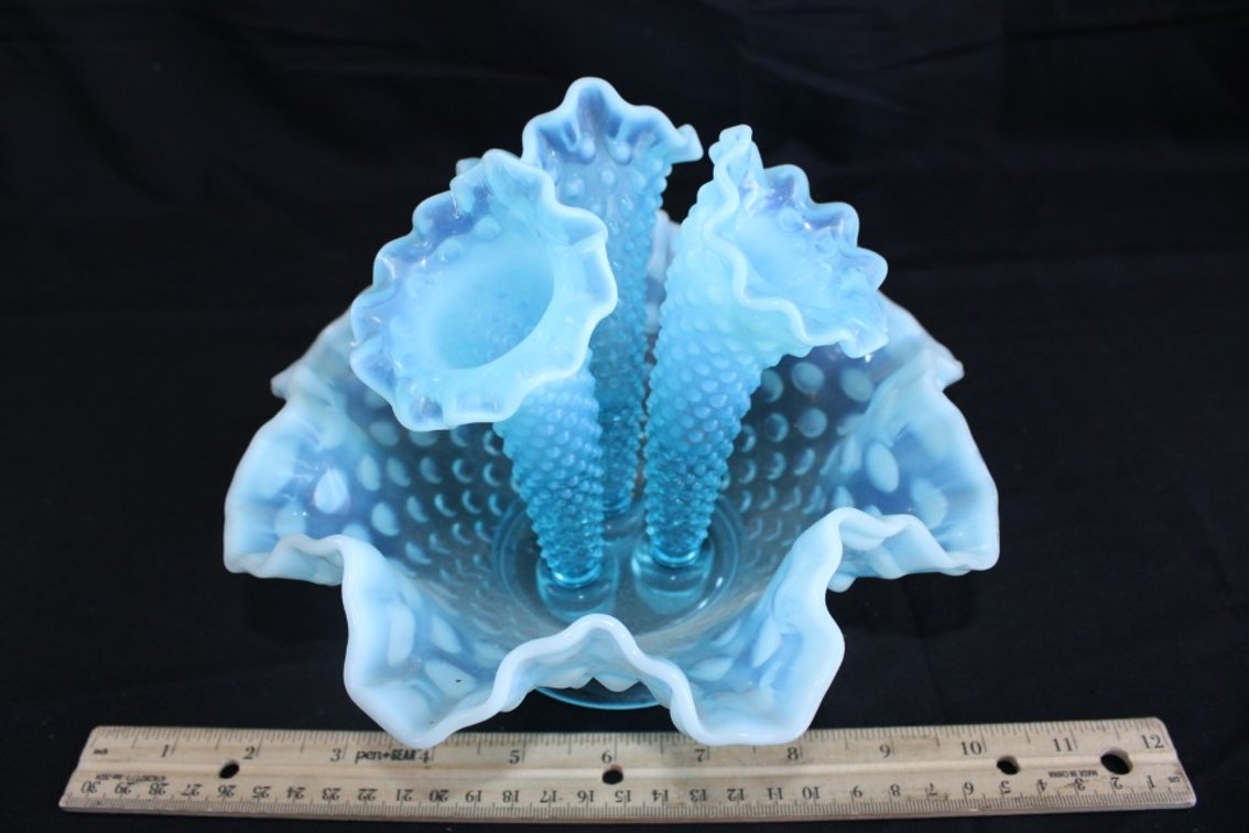 Blue Opalescent Hobnail Epergne