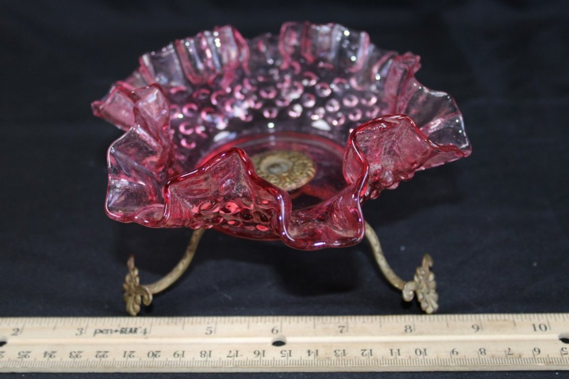 Pink Hobnail Dish With Feet.