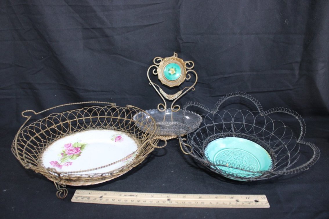 Two Wired Baskets With Dust Bottoms And One Soap D