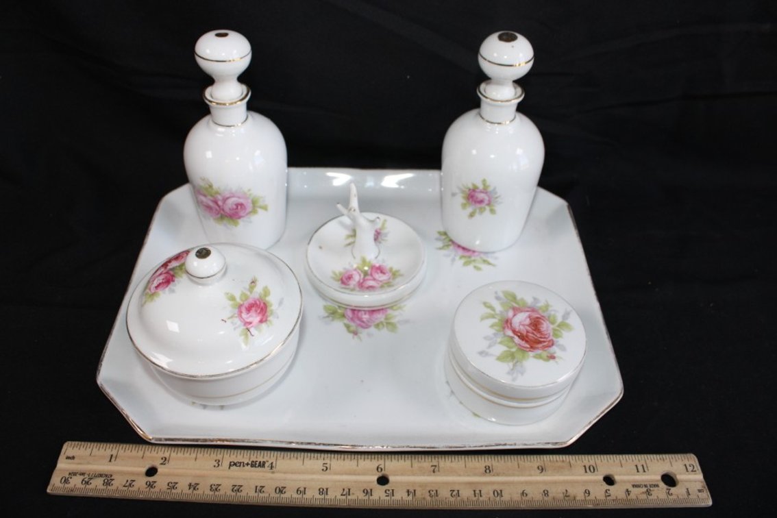 Vanity Set Tray, Two Perfume Bottles, Ring Holder,