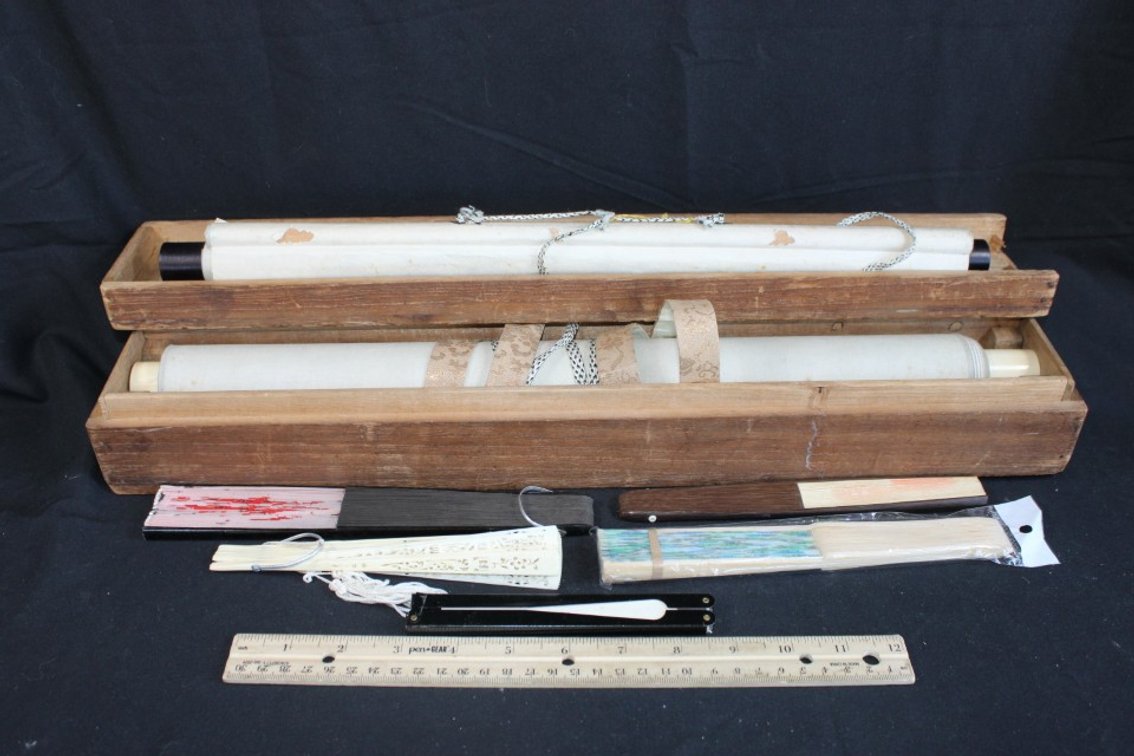 Hanging Scrolls, Wooden Scroll Box And More.
