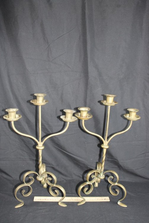 Two Brass Candelabras, 10 X 17.5.