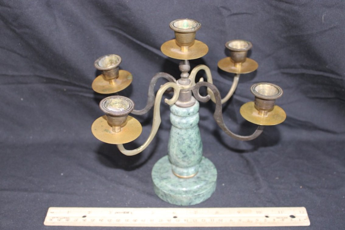 Bronze And Marble Candelabra, 9 X 9.