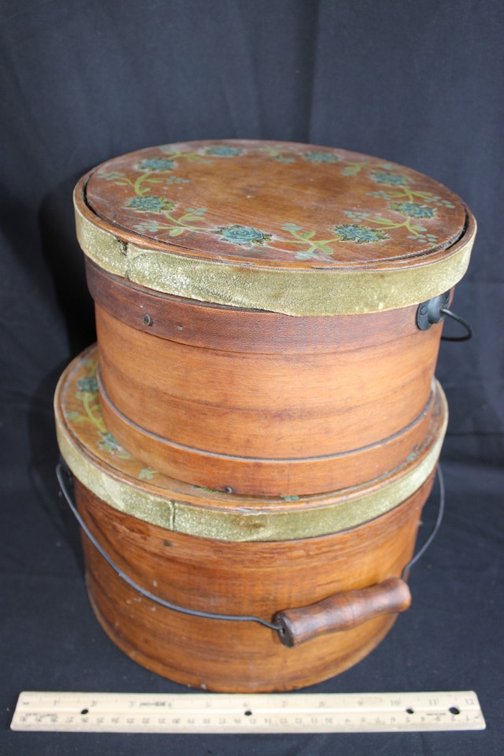 Two Wooden Cheese Boxes With Lids And Handles 11 R