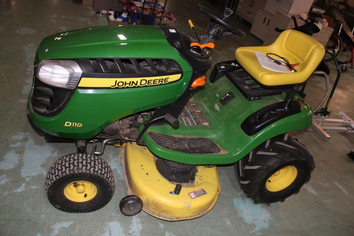 John Deere D110 Riding Mower. 19 Horse Motor Showing 173.5 Hours. Hydrostat. 36-Inch Cut May Need A Battery.