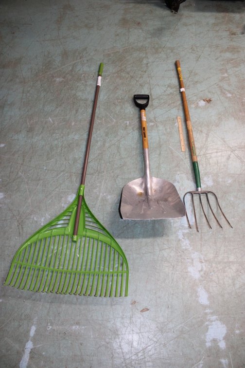 Rake Pitchfork And Scoop Shovel.