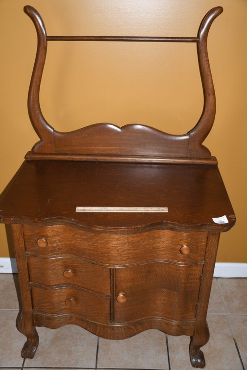 Antique Oak Paw Foot Washstand with Towel Bar and Serpentine Front 32 x 20 52.5