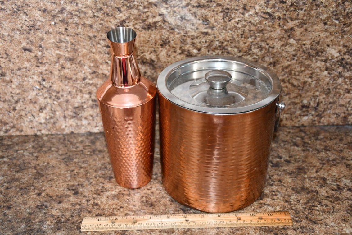Copper Tone Ice Bucket and Shaker