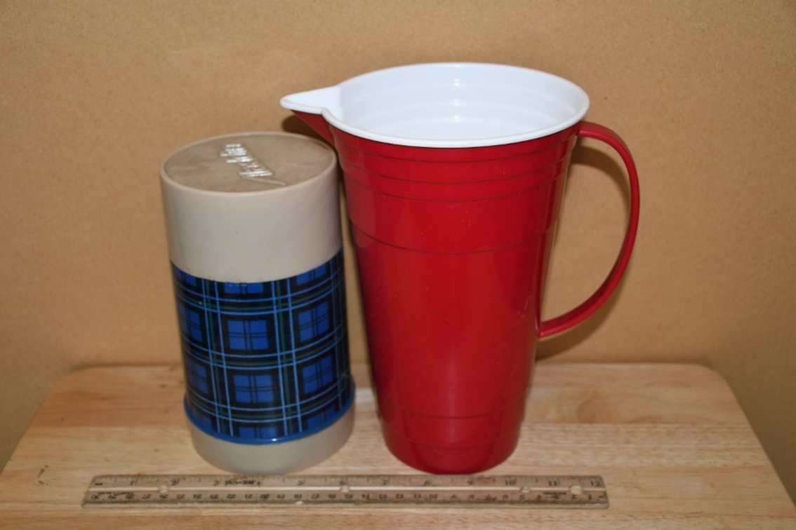 Red Solo Pitcher and an Aladdin Thermos