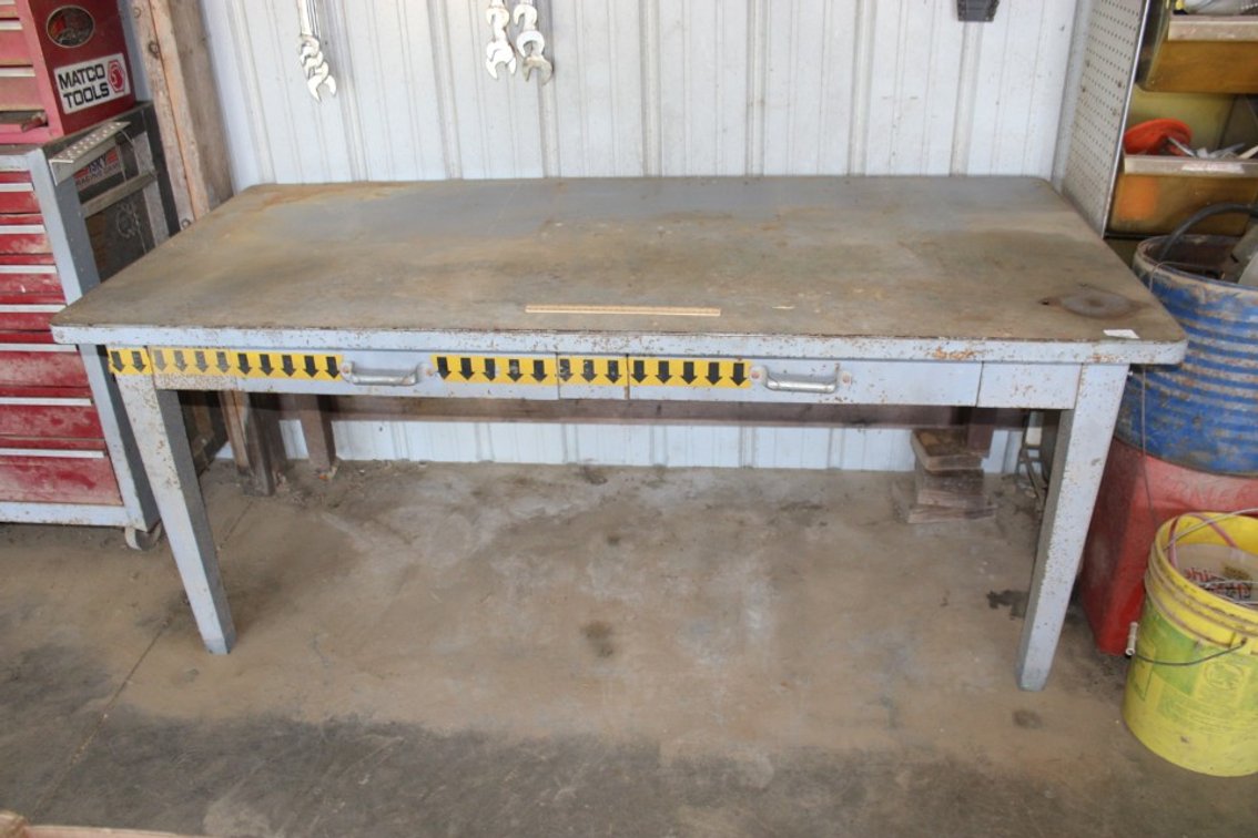 Metal Work Table, Back Legs Are Short, Measures 72 X 34 X 30