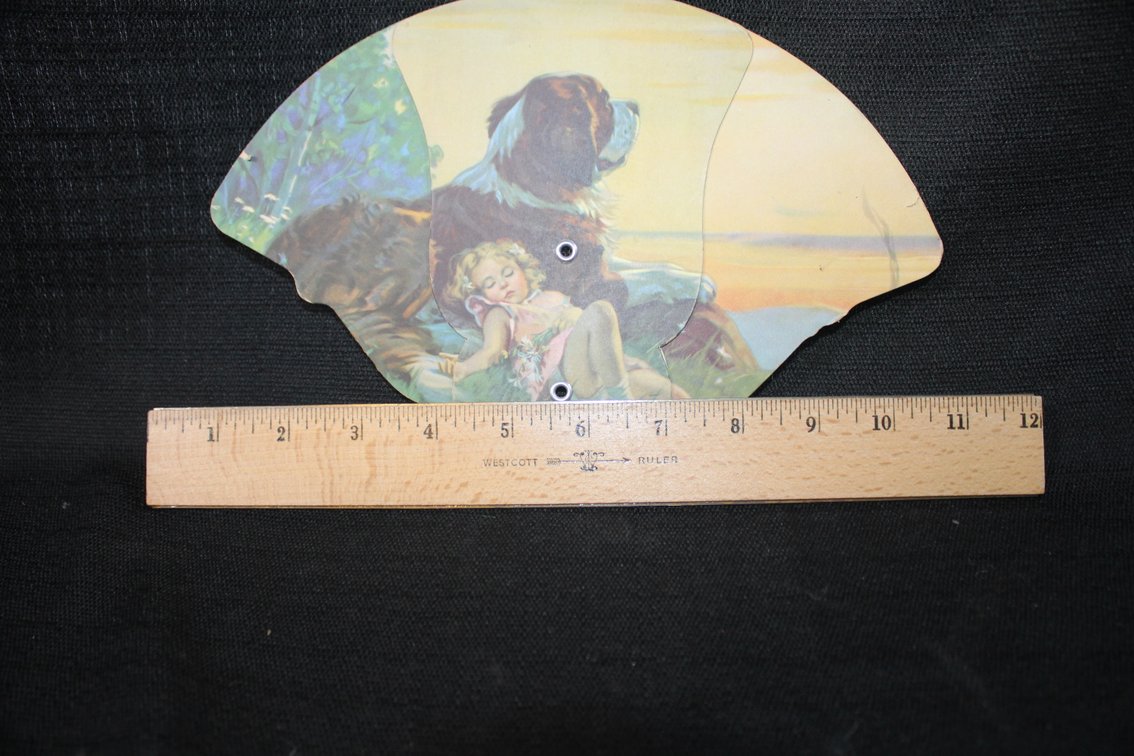 Vintage Pete Gaerdner Funeral Home Advertising Hand Fan, Belleville, Illinois, With Front Artwork And Reverse Advertising