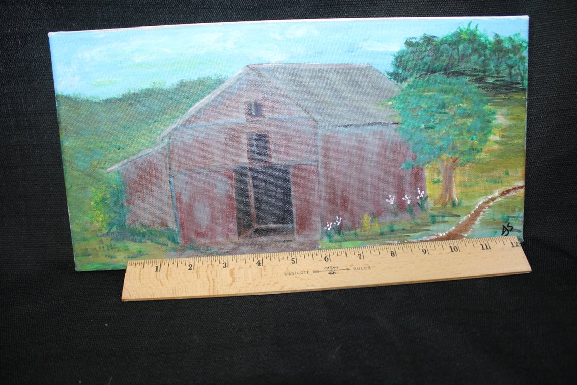 Oil On Canvas Painting Of A Red Barn, Signed AS, Dated 2022